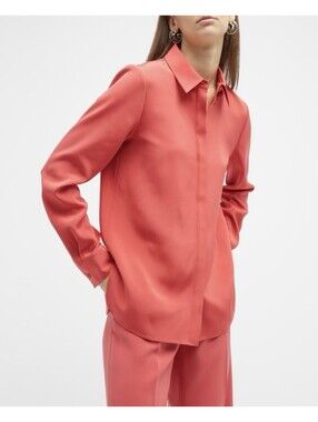 LAFAYETTE 148 NEW YORK Women’s Ruxton Silk Collared Blouse In Vibrant Coral-Med